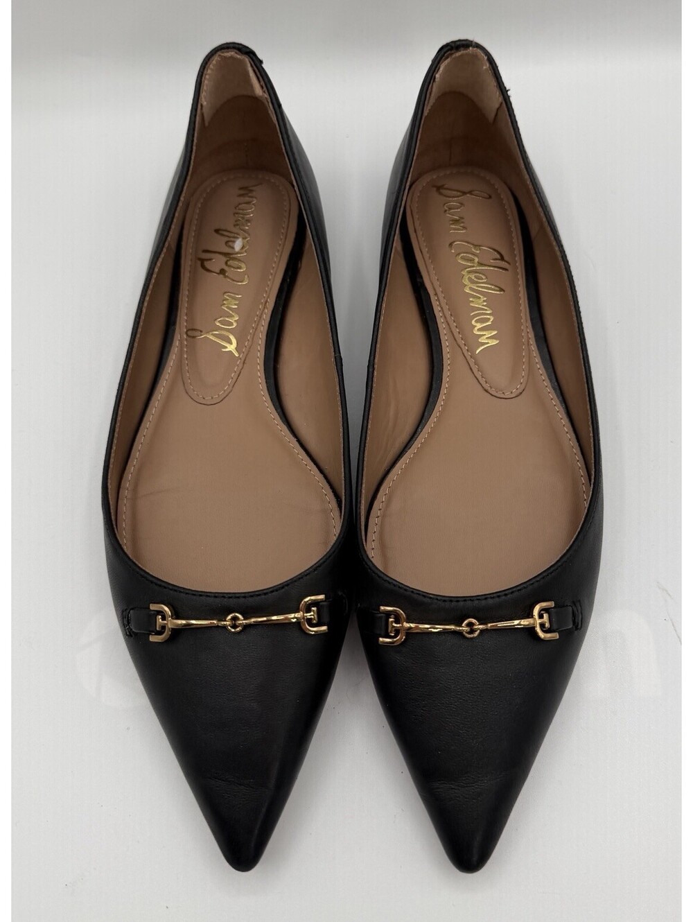 Sam Edelman Nori Black Leather Pointed Toe Horse Bit Flats Shoes Women 8 EUC
